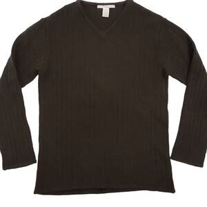 PERRY ELLIS mens sweater L green wool blend v-neck pullover long sleeve